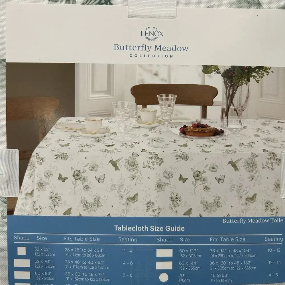 LENOX BUTTERFLY MEADOW TOILE GREEN & WHITE TABLECLOTH 52 x 70 RECTANGULAR NEW